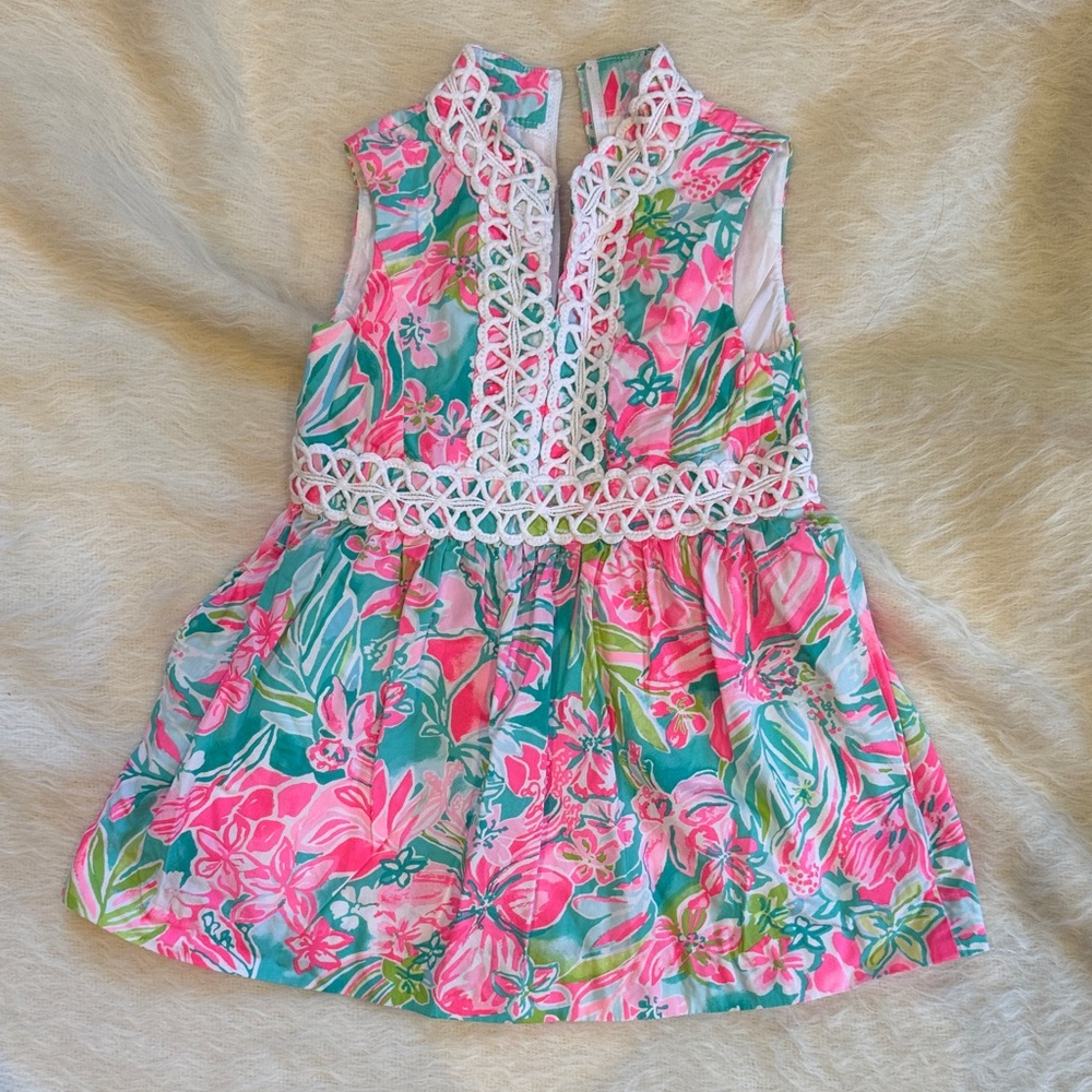 Lilly Pulitzer Pink and Green Floral Dress - 2T